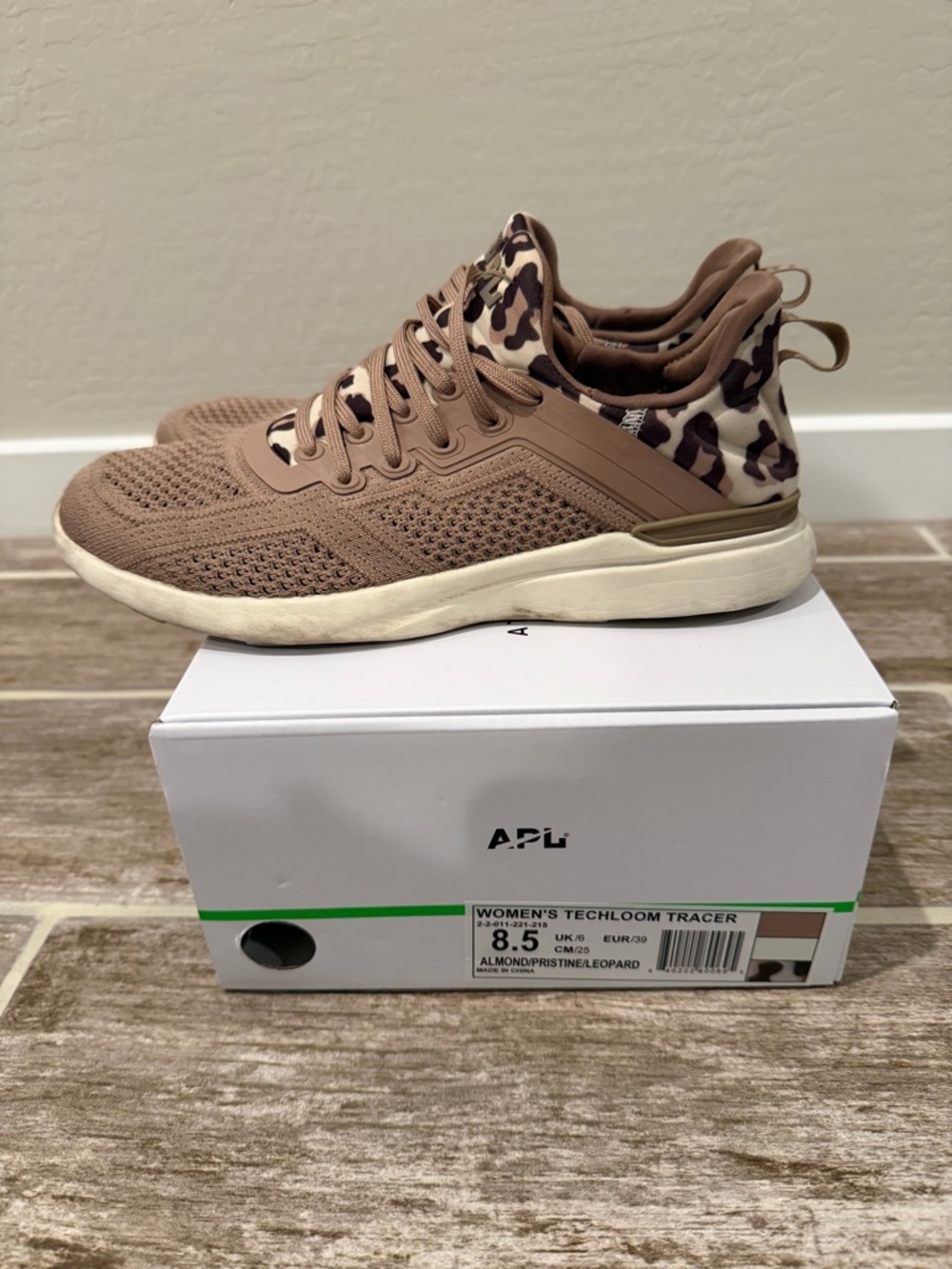 APL Women's Knit Sneakers in Almond Brown with Leopard Print TECHLOOM TRACER - Picture 4 of 5
